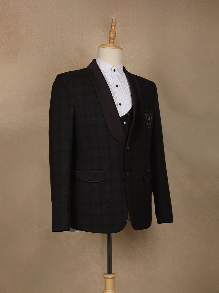 Maroon Checked Design Viscose Men's Suit - Diadem