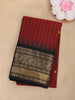 Maroon Checked Woven Design Cotton Saree with Black Zari Woven Border