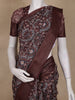 Maroon Circular Floral Printed Chanderi Cotton Saree with Zari Border