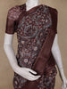 Maroon Circular Floral Printed Chanderi Cotton Saree with Zari Border