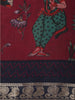 Maroon Kalamkari Printed Design Chanderi Cotton Saree with Contrast Zari Woven Border