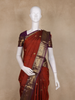 Maroon Elephant Motif Woven Pure Kanchipuram Silk Saree with Contrast Purple Zari Border