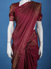 Maroon Floral And Stripes Woven Pure Kanchipuram Silk Saree With Zari Border