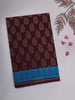 Maroon Floral Butta Printed Karishma Cotton Saree with Contrast Blue Ornamental Border