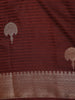 Maroon Floral Butta Woven Design Semi Banarasi Saree with Zari Border