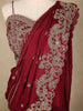 Maroon Floral Design Georgette Ready To Wear Saree With Matching Embroidered Blouse