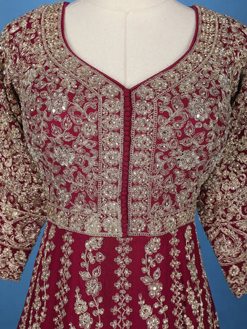 Maroon Floral Designed Anarkali Georgette Gown - Diadem