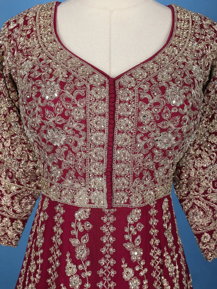Maroon Floral Designed Anarkali Georgette Gown - Diadem