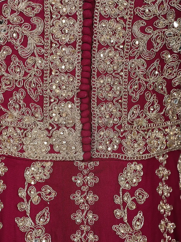 Maroon Floral Designed Anarkali Georgette Gown - Diadem
