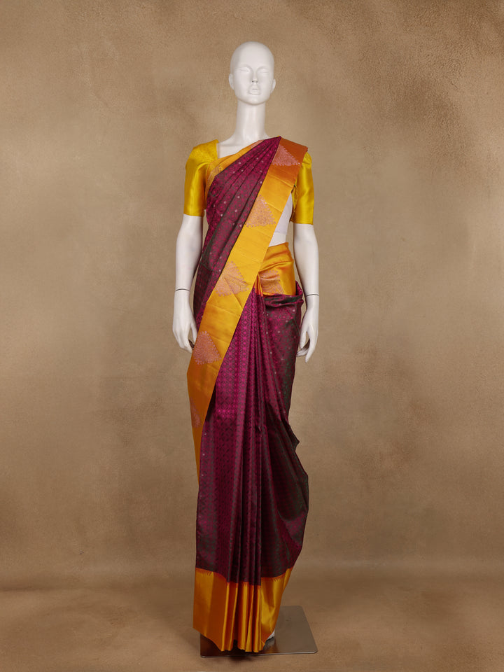 Maroon Floral Designed Silk Saree - Diadem