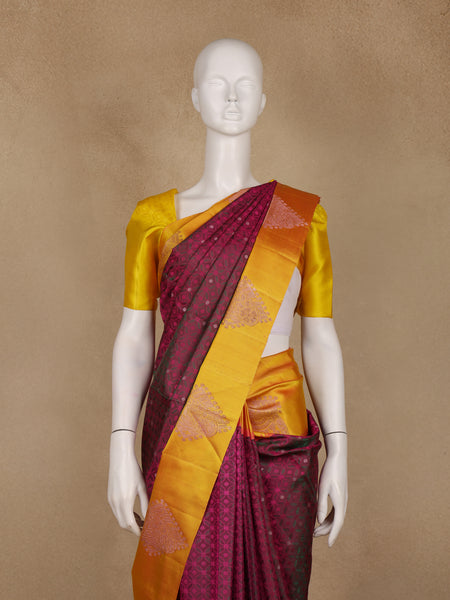 Maroon Floral Designed Silk Saree - Diadem