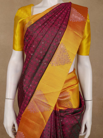 Maroon Floral Designed Silk Saree - Diadem