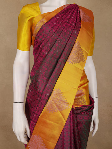 Maroon Floral Designed Silk Saree - Diadem