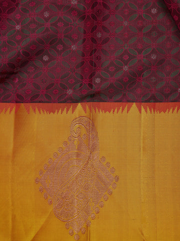 Maroon Floral Designed Silk Saree - Diadem