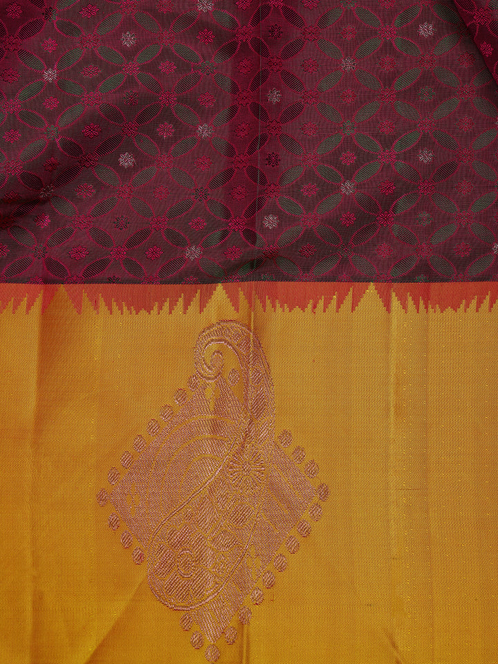 Maroon Floral Designed Silk Saree - Diadem