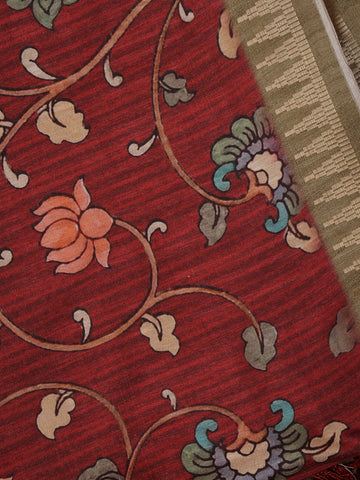 Maroon Floral Designed Soft Silk Saree - Diadem