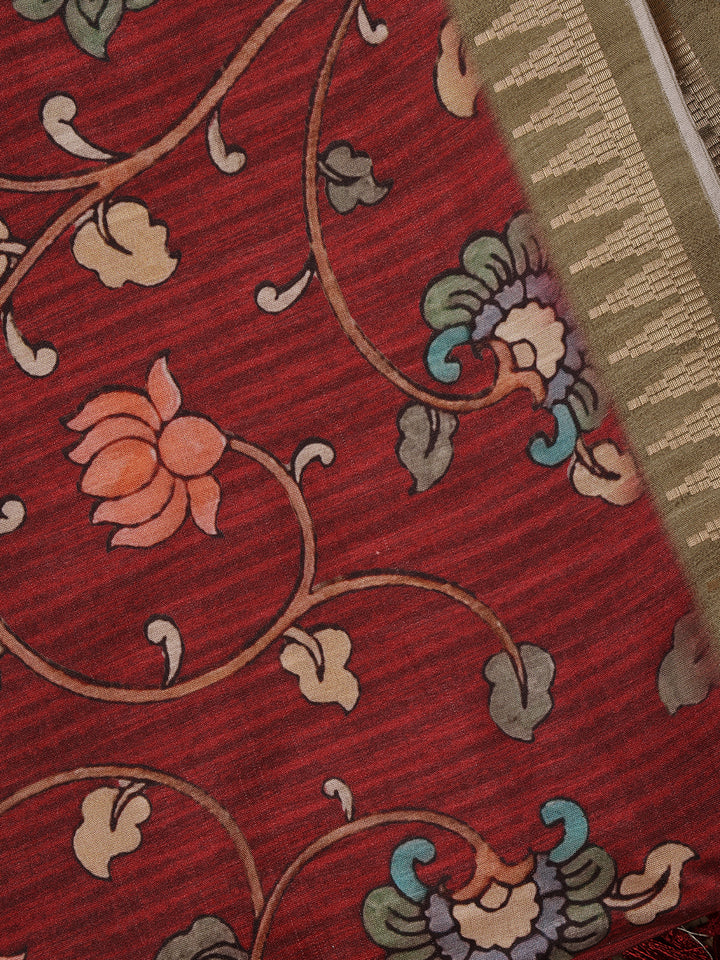 Maroon Floral Designed Soft Silk Saree - Diadem