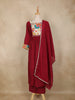 Maroon Floral Embroidered Cotton Anarkali Suit with Dupatta