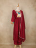 Maroon Floral Embroidered Cotton Anarkali Suit with Dupatta