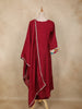Maroon Floral Embroidered Cotton Anarkali Suit with Dupatta
