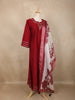 Maroon Floral Embroidered Cotton Salwar Suit with Dupatta