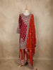 Maroon Floral Embroidered Crepe Palazzo Suit with Dupatta