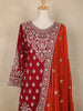 Maroon Floral Embroidered Crepe Palazzo Suit with Dupatta