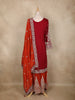 Maroon Floral Embroidered Crepe Palazzo Suit with Dupatta