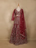 Maroon Floral Embroidered Design Net Lehenga