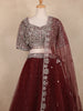 Maroon Floral Embroidered Design Net Lehenga