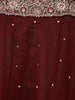 Maroon Floral Embroidered Design Net Lehenga