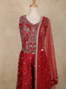 Maroon Floral Embroidered Design Satin Palazzo Suit with Dupatta
