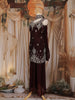 Maroon Floral Embroidered Organza Palazzo Suit