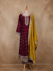 Maroon Floral Embroidered Silk Anarkali Suit with Mustard Dupatta