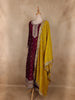 Maroon Floral Embroidered Silk Anarkali Suit with Mustard Dupatta