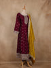 Maroon Floral Embroidered Silk Anarkali Suit with Mustard Dupatta