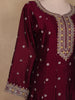 Maroon Floral Embroidered Silk Anarkali Suit with Mustard Dupatta