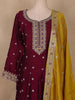 Maroon Floral Embroidered Silk Anarkali Suit with Mustard Dupatta