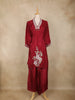 Maroon Floral Embroidered Tissue Silk Palazzo Suit