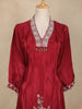Maroon Floral Embroidered Tissue Silk Palazzo Suit