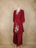 Maroon Floral Embroidered Tissue Silk Palazzo Suit