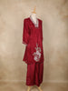 Maroon Floral Embroidered Tissue Silk Palazzo Suit