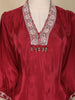 Maroon Floral Embroidered Tissue Silk Palazzo Suit