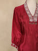 Maroon Floral Embroidered Tissue Silk Palazzo Suit