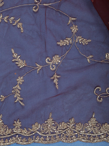 Maroon Floral Embroidered Net Saree With Matching Blouse - Diadem