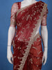 Maroon Floral Embroidered Net Saree With Matching Blouse - Diadem