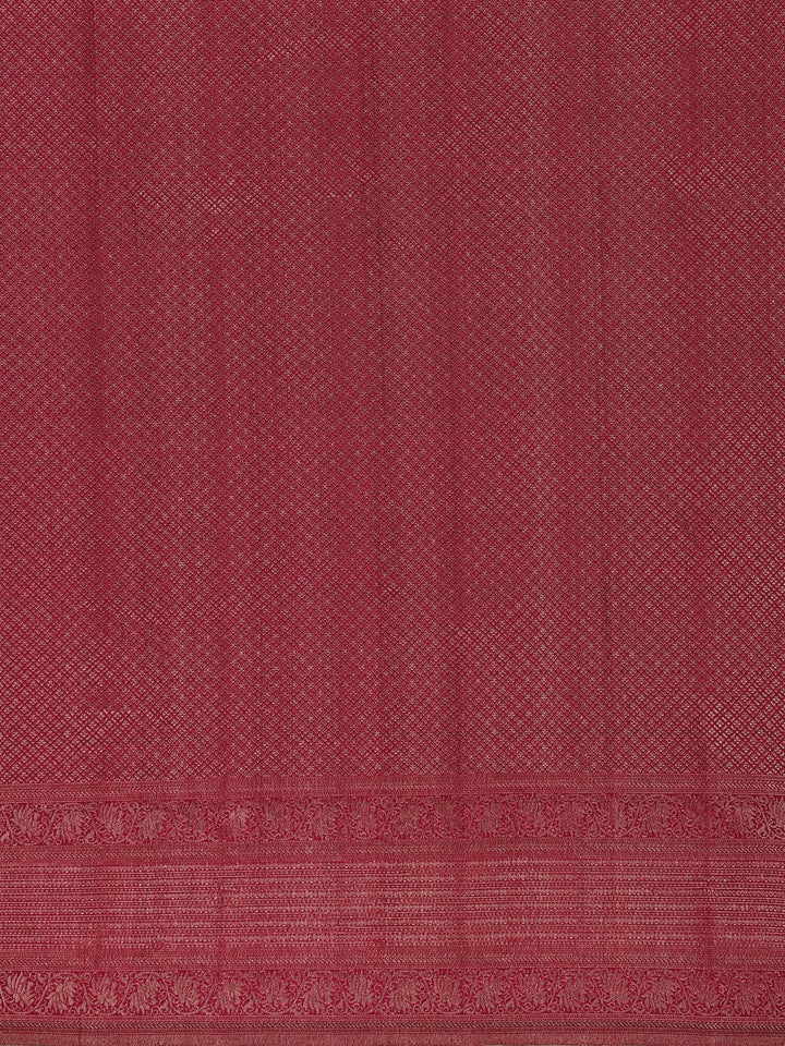 Maroon Floral Jaal Woven Pure Kanchipuram Silk Saree With Zari Border - Diadem