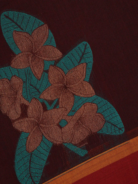 Maroon Floral Motif Design Cotton Saree - Diadem