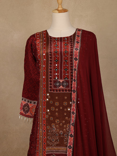 Maroon Floral Print Synthetic Palazzo Salwar Suit - Diadem