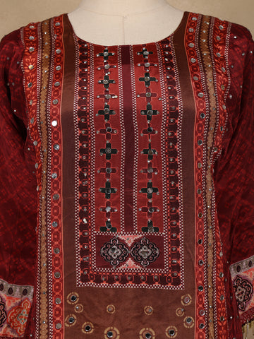 Maroon Floral Print Synthetic Palazzo Salwar Suit - Diadem